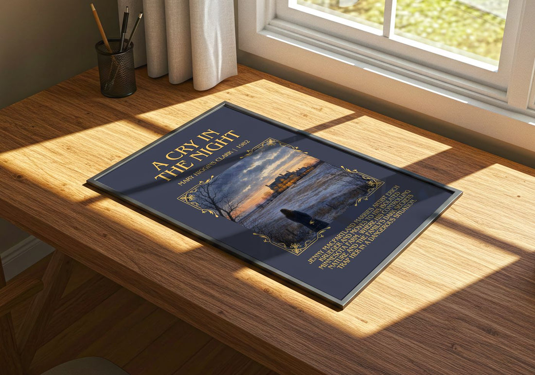 A Cry in the Night Minimalist Book Poster by Mary Higgins Clark – print on a sunlit desk
