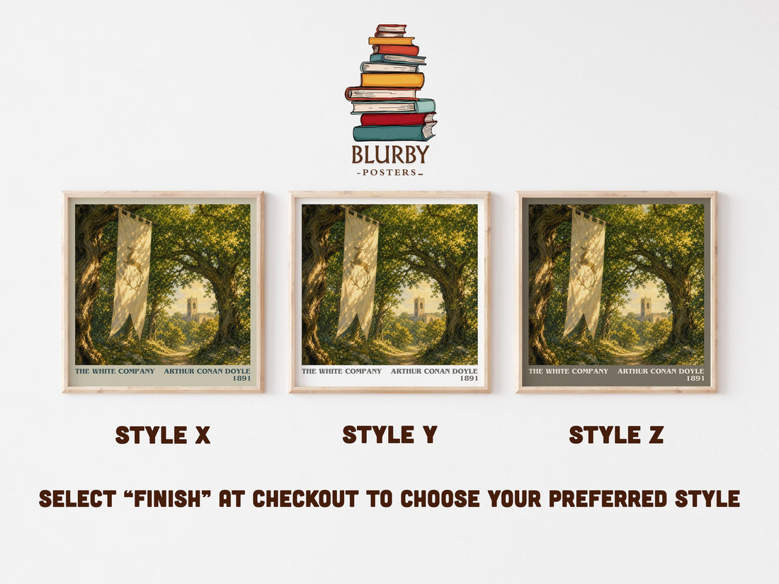 The White Company literary print in frame leaning in hallway – historical fiction wall art (mockup)