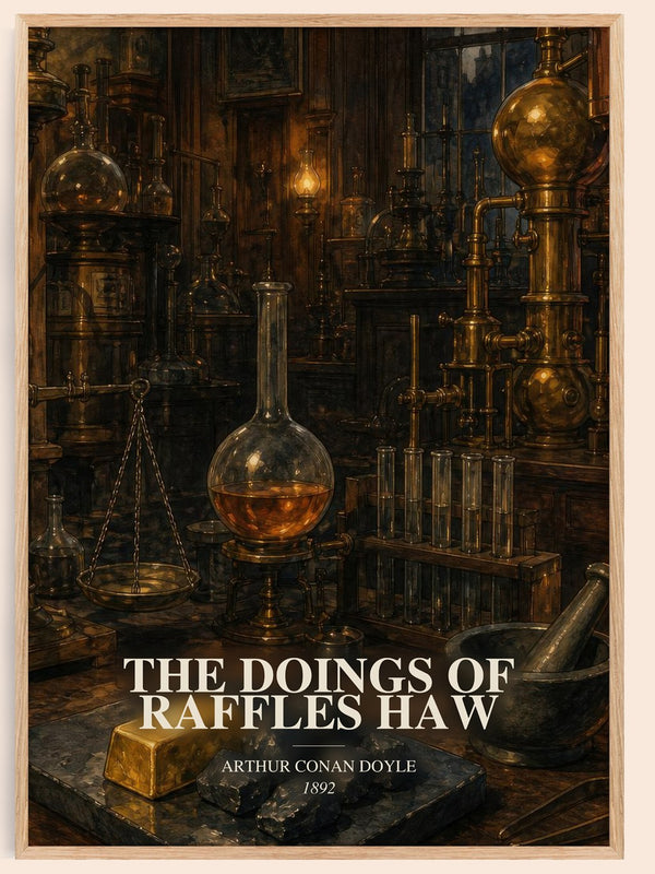 The Doings Of Raffles Haw watercolour book poster by Arthur Conan Doyle – framed literary art print