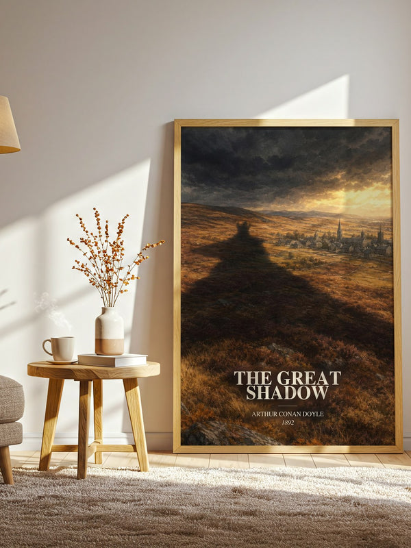 The Great Shadow watercolour print in frame leaning in hallway – historical fiction wall art