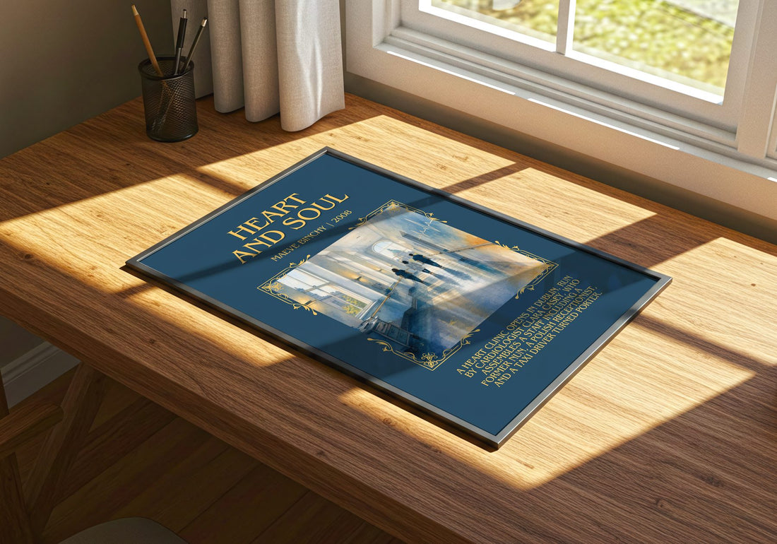 Heart and Soul Minimalist Book Poster by Maeve Binchy – print on a sunlit desk