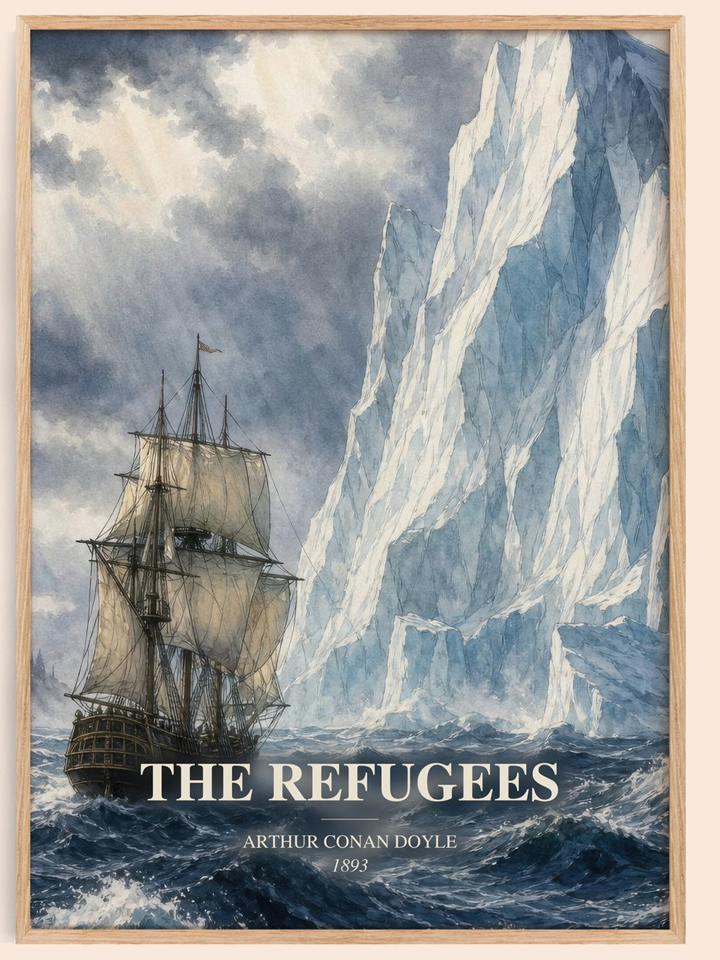 The Refugees watercolour book poster by Arthur Conan Doyle – framed literary art print