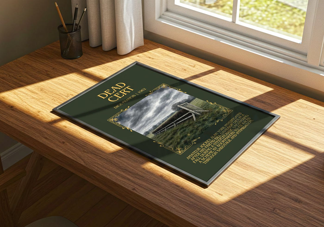 Dead Cert Minimalist Book Poster by Dick Francis – print on a sunlit desk