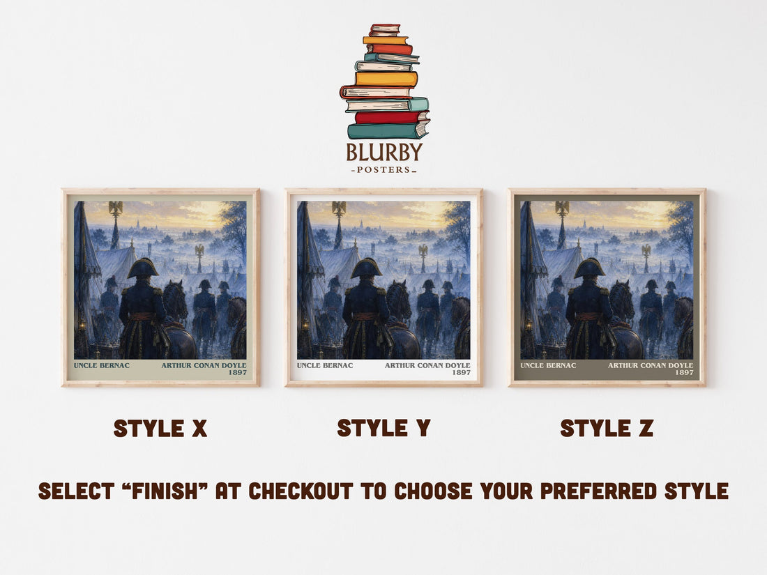 Uncle Bernac literary print in frame leaning in hallway – historical fiction wall art (mockup)