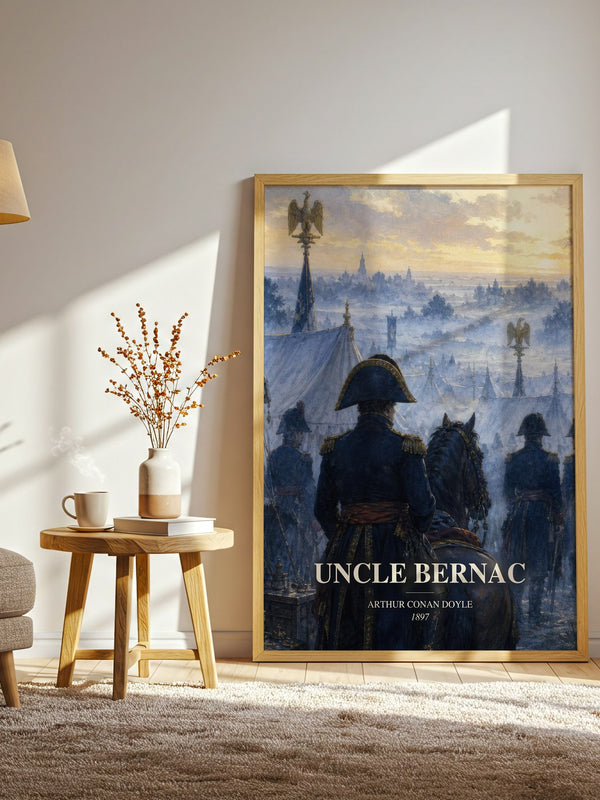 Uncle Bernac watercolour print in frame leaning in hallway – historical fiction wall art