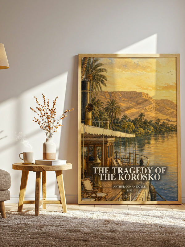 The Tragedy Of The Korosko watercolour print in frame leaning in hallway – adventure wall art