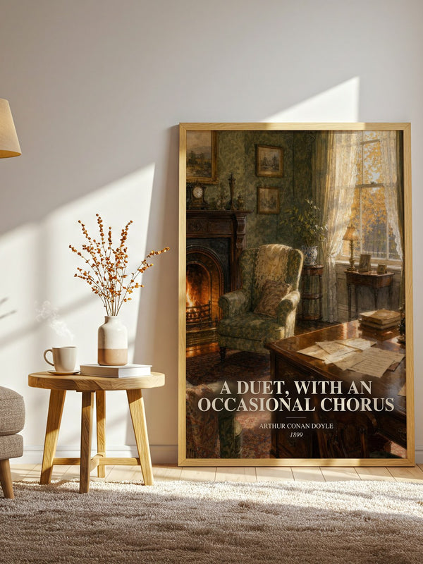 A Duet, With An Occasional Chorus watercolour print in frame leaning in hallway – romance wall art