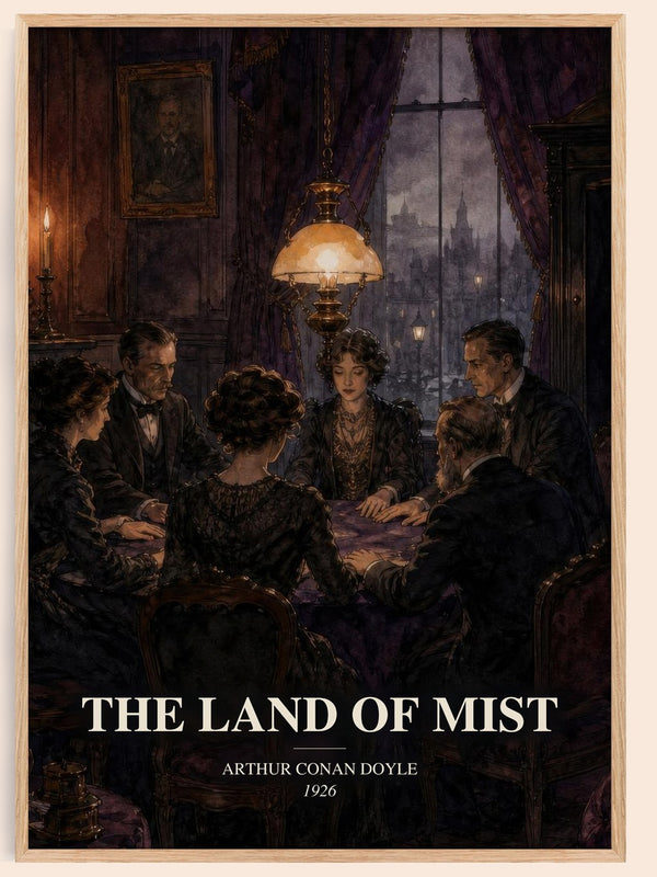 The Land Of Mist watercolour book poster by Arthur Conan Doyle – framed literary art print