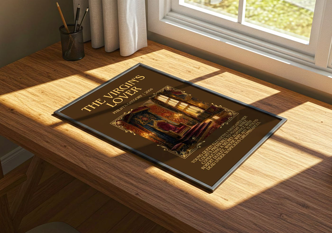 The Virgin's Lover Minimalist Book Poster by Philippa Gregory – print on a sunlit desk
