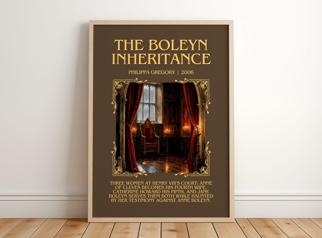 The Boleyn Inheritance Minimalist Book Poster by Philippa Gregory – framed print leaning on a wooden floor