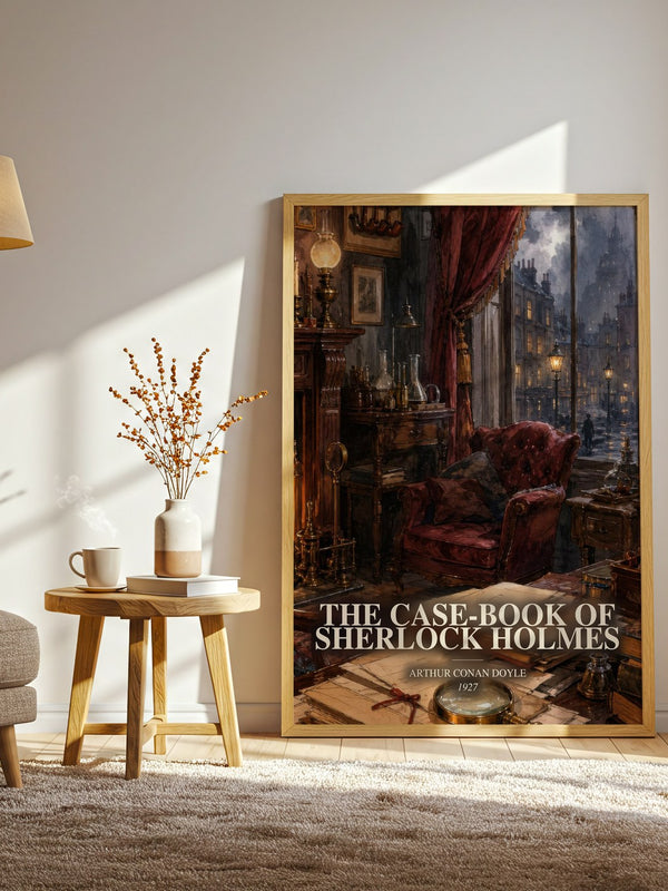 The Case-Book Of Sherlock Holmes watercolour print in frame leaning in hallway – mystery wall art