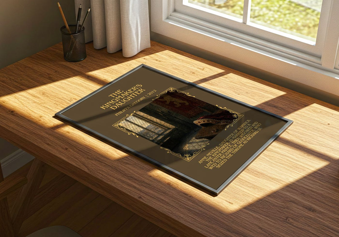 The Kingmaker's Daughter Minimalist Book Poster by Philippa Gregory – print on a sunlit desk