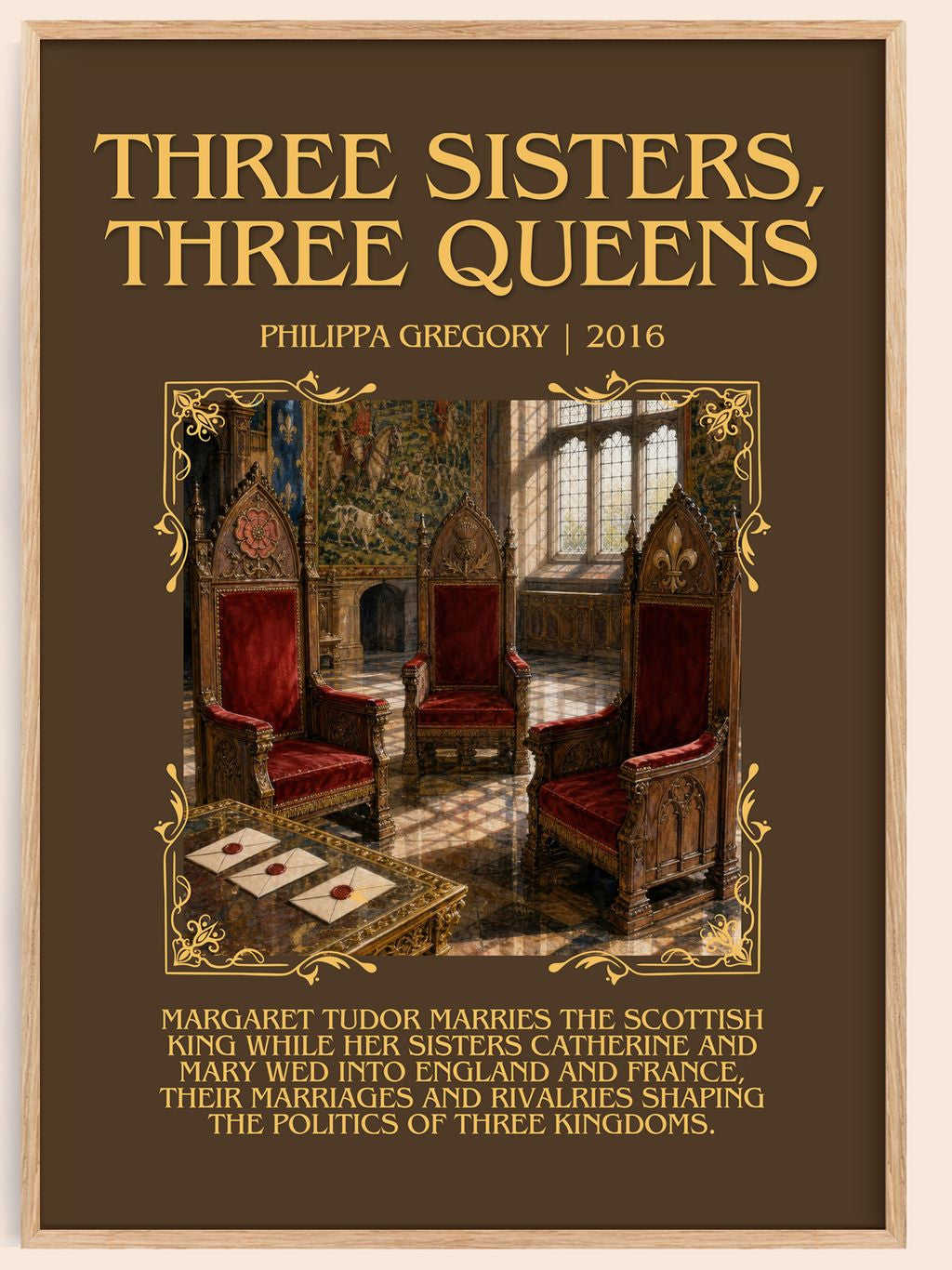 Three Sisters, Three Queens Minimalist Book Poster by Philippa Gregory – book poster