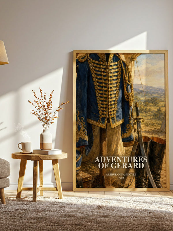 Adventures Of Gerard watercolour print in frame leaning in hallway – historical fiction wall art