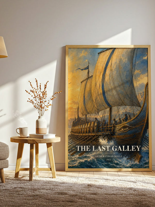 The Last Galley watercolour print in frame leaning in hallway – historical fiction wall art