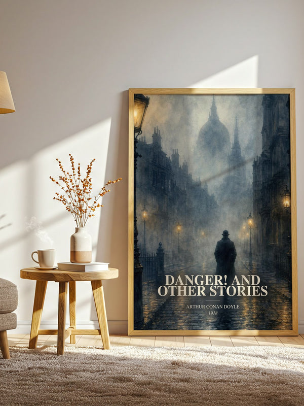 Danger! And Other Stories watercolour print in frame leaning in hallway – mystery wall art