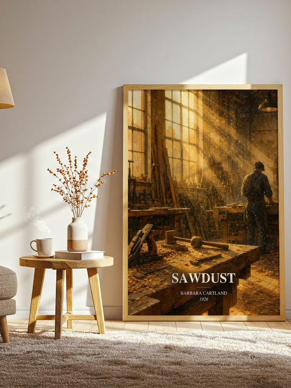 Sawdust watercolour print in frame leaning in hallway – romance wall art