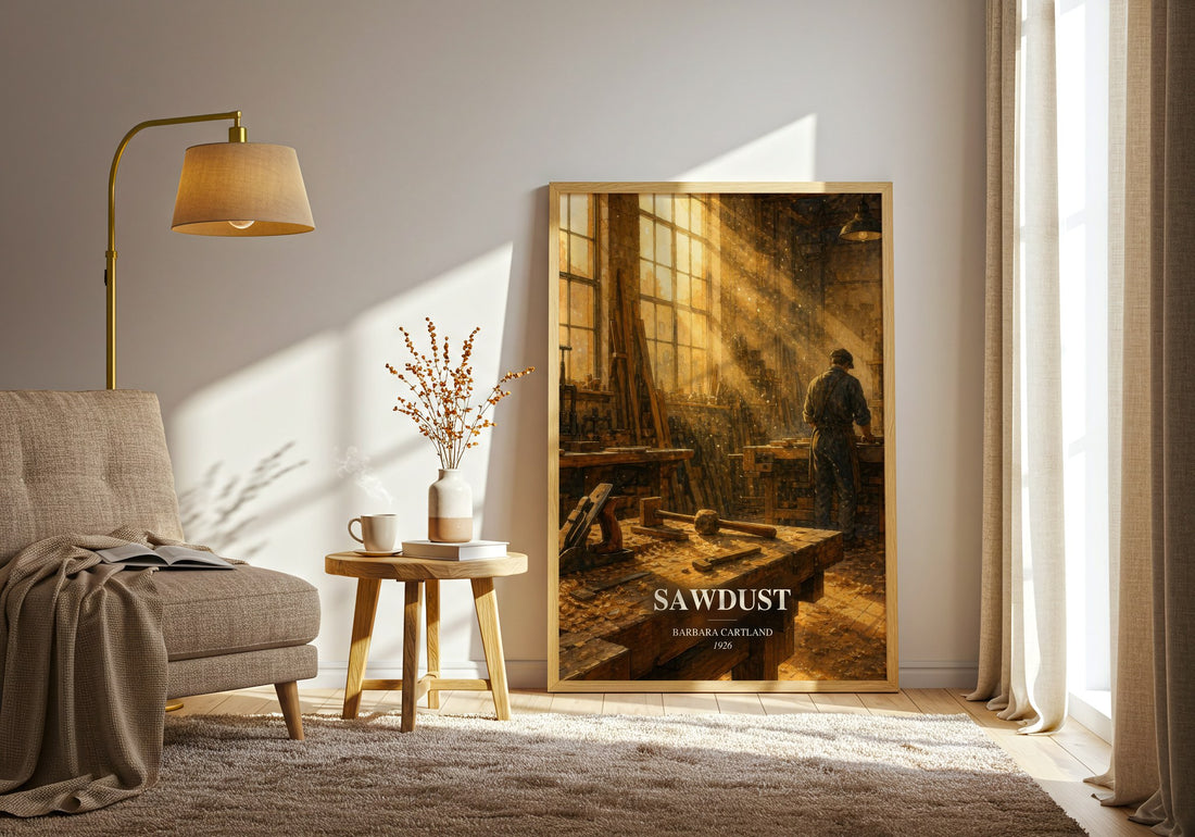 Sawdust watercolour print in frame leaning in hallway – romance wall art