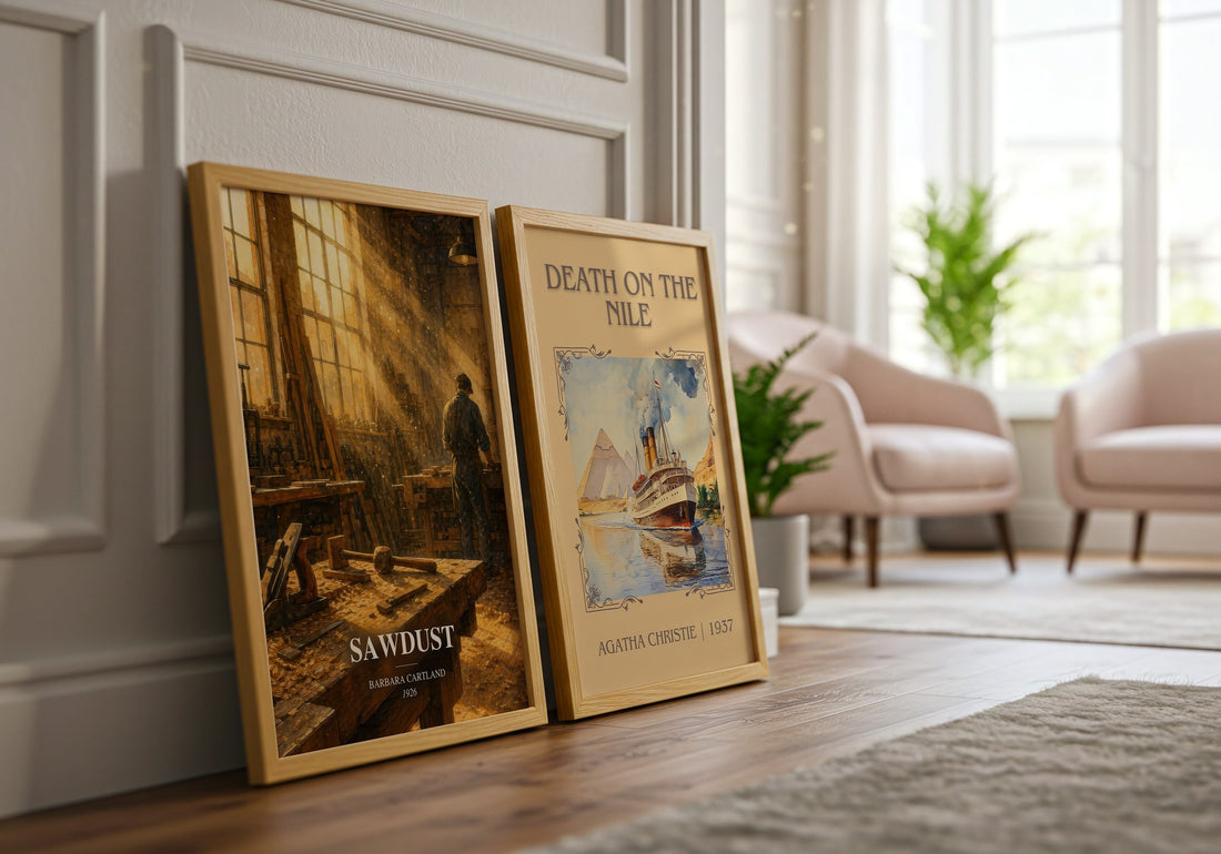 Sawdust watercolour print framed by window – literary home decor