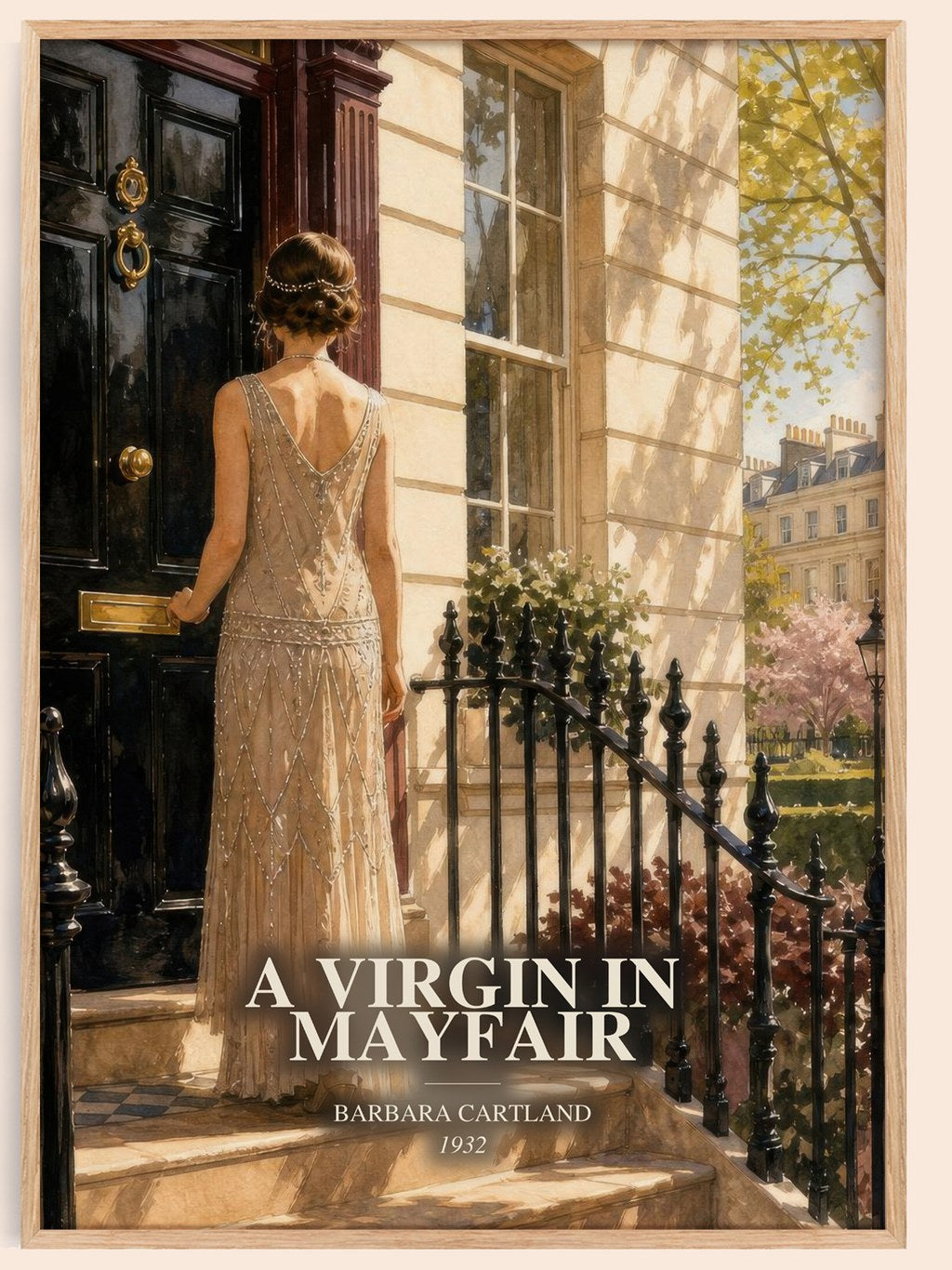 A Virgin In Mayfair watercolour book poster by Barbara Cartland – framed literary art print
