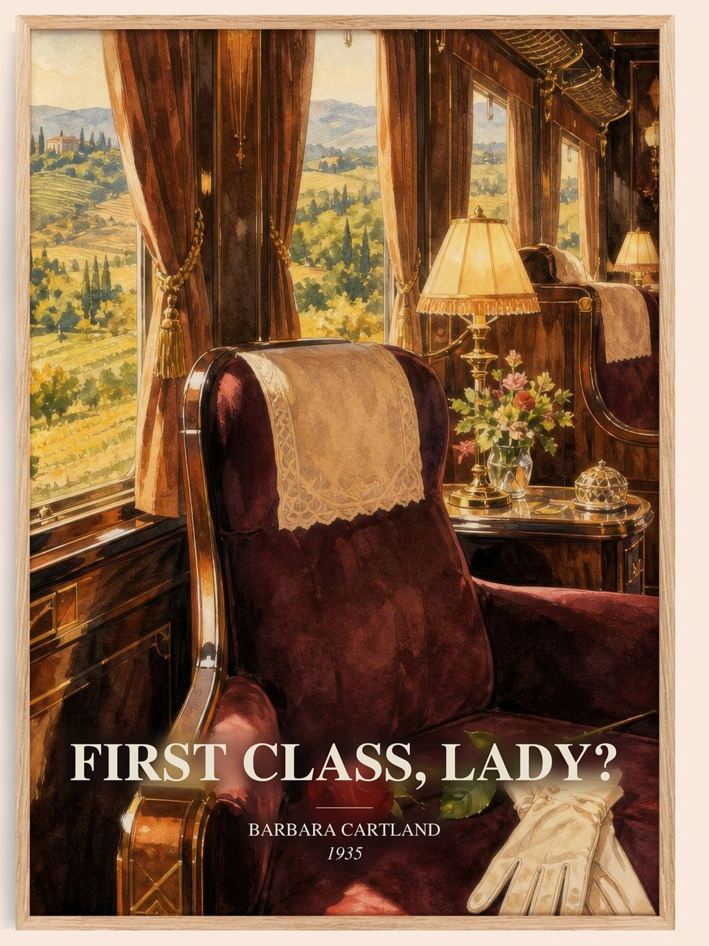 First Class, Lady? watercolour book poster by Barbara Cartland – framed literary art print