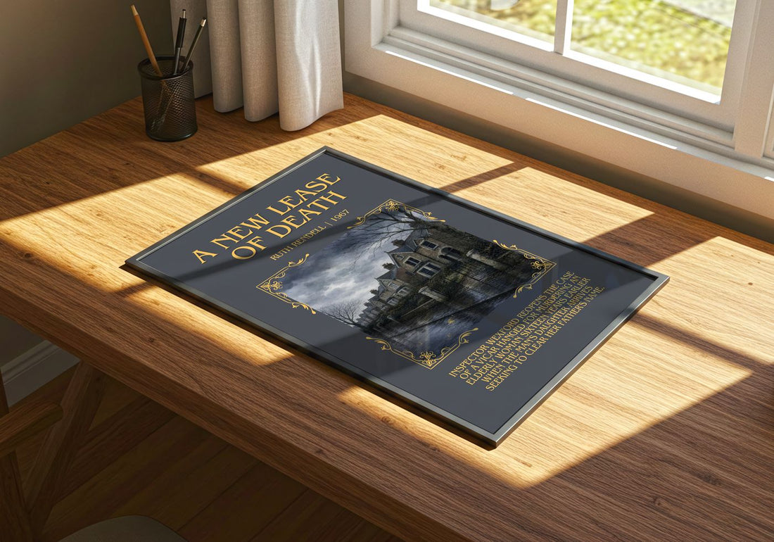A New Lease of Death Minimalist Book Poster by Ruth Rendell – print on a sunlit desk