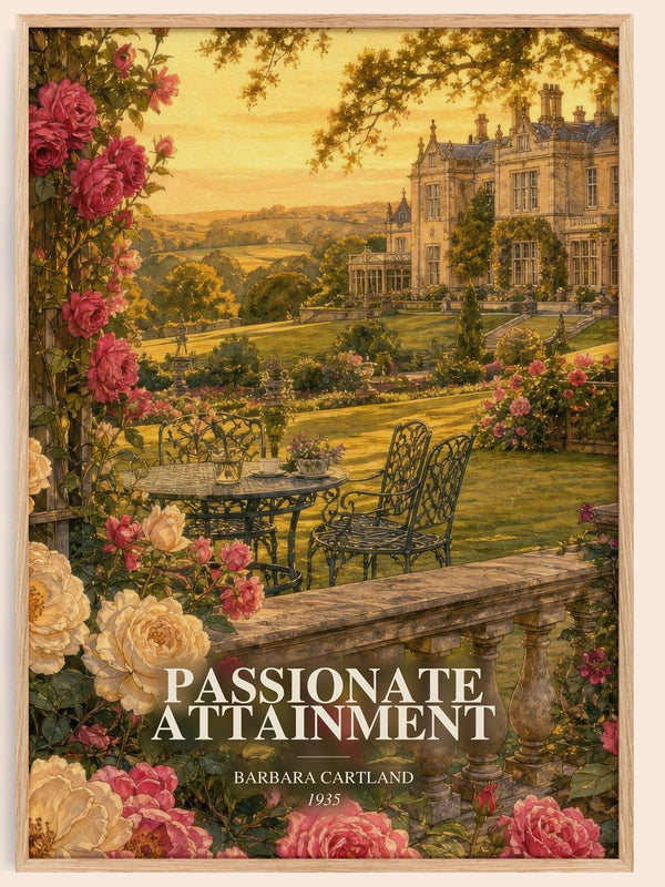 Passionate Attainment watercolour book poster by Barbara Cartland – framed literary art print