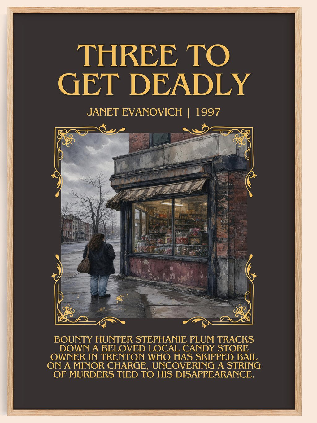 Three to Get Deadly Minimalist Book Poster by Janet Evanovich – book poster