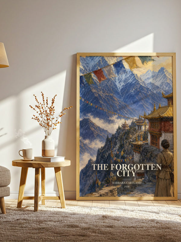 The Forgotten City watercolour print in frame leaning in hallway – romance wall art