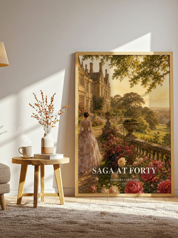 Saga At Forty watercolour print in frame leaning in hallway – romance wall art