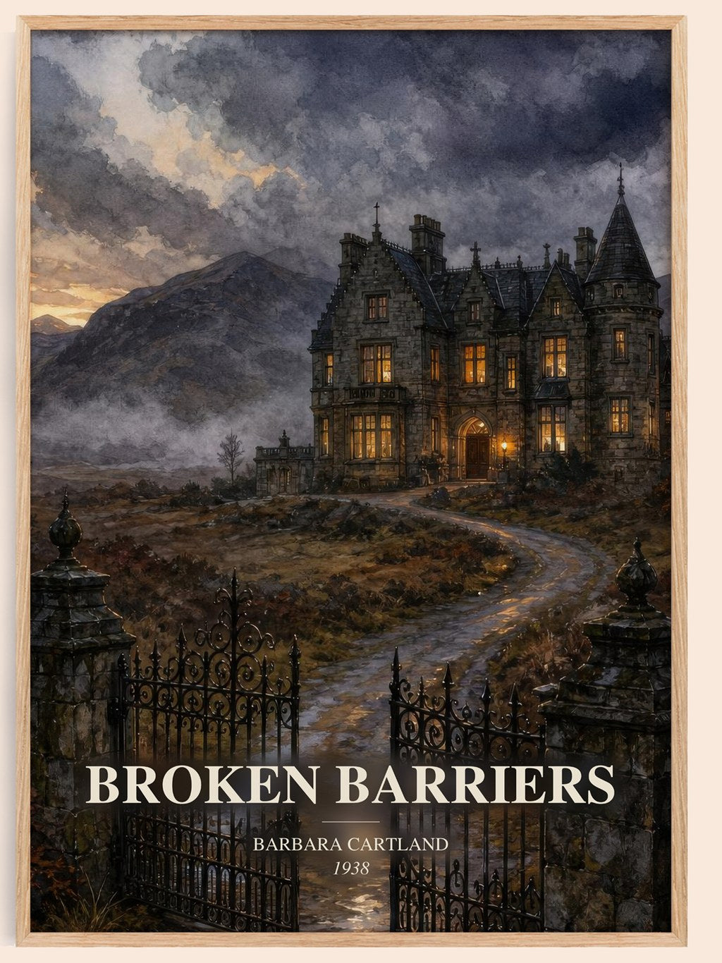 Broken Barriers watercolour book poster by Barbara Cartland – framed literary art print