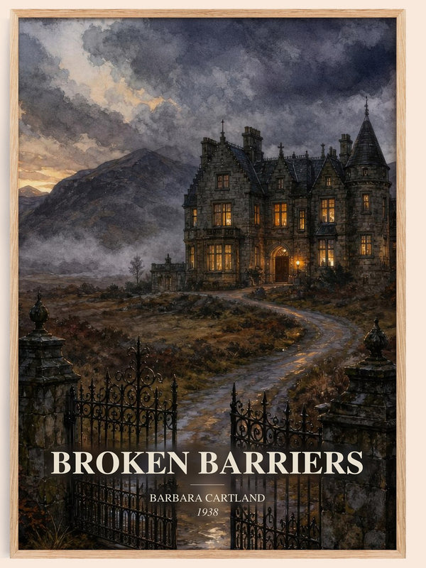 Broken Barriers watercolour book poster by Barbara Cartland – framed literary art print