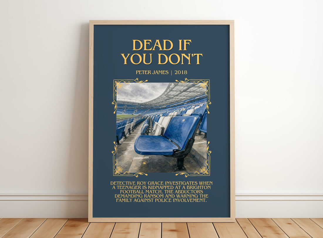 Dead If You Don't Minimalist Book Poster by Peter James – framed print leaning on a wooden floor