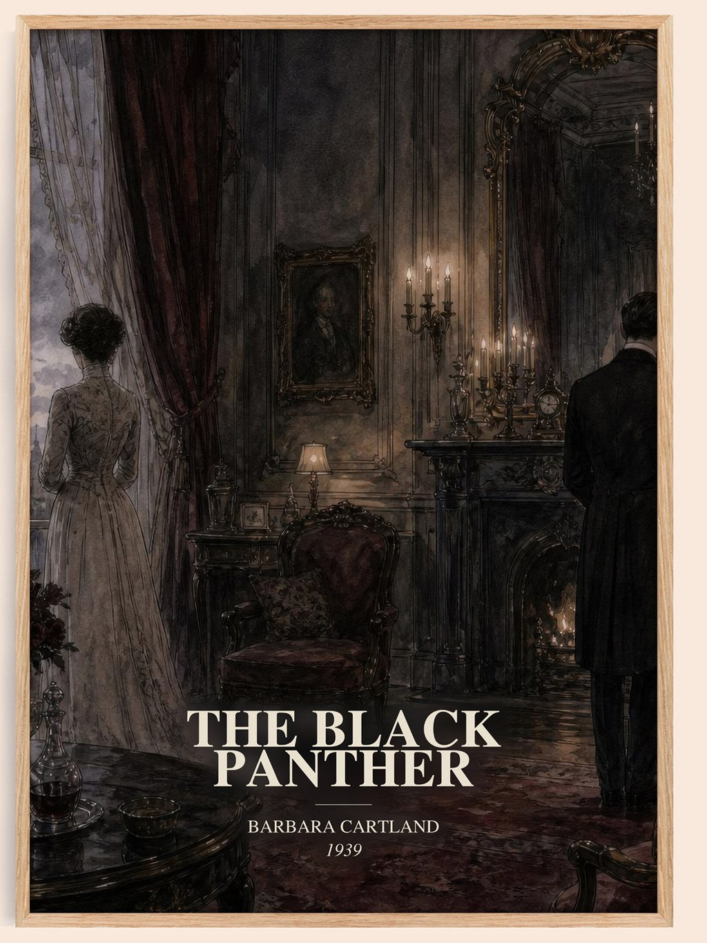 The Black Panther watercolour book poster by Barbara Cartland – framed literary art print