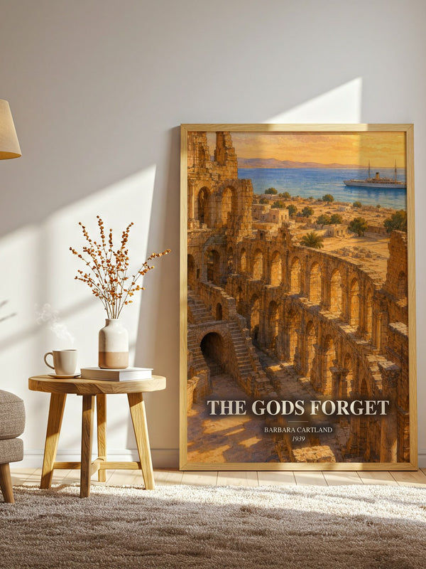 The Gods Forget watercolour print in frame leaning in hallway – romance wall art