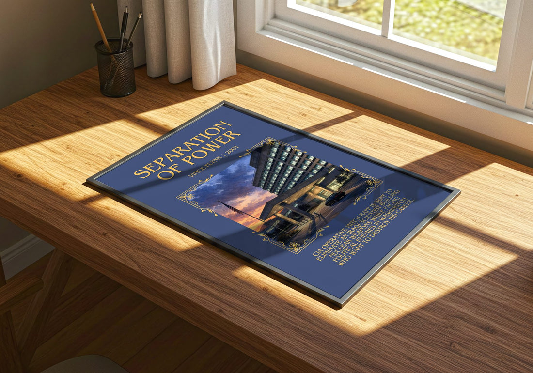 Separation of Power Minimalist Book Poster by Vince Flynn – print on a sunlit desk