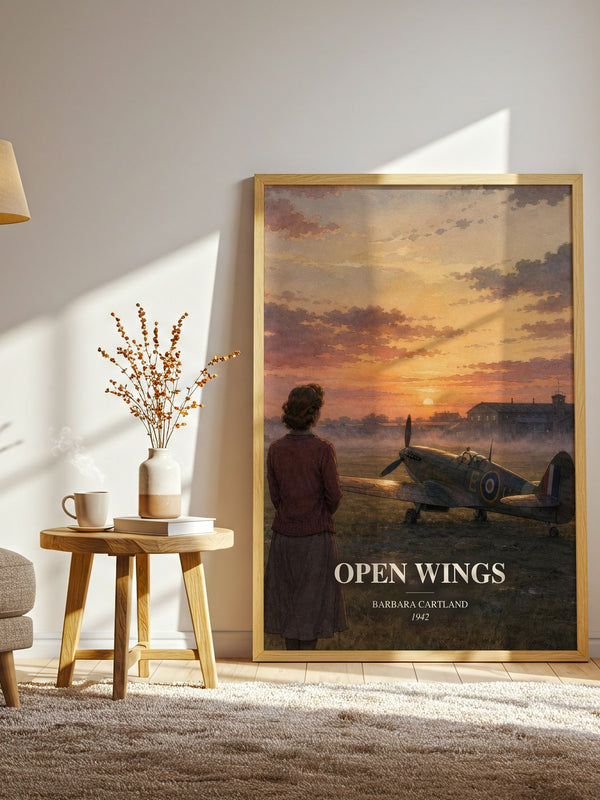 Open Wings watercolour print in frame leaning in hallway – romance wall art