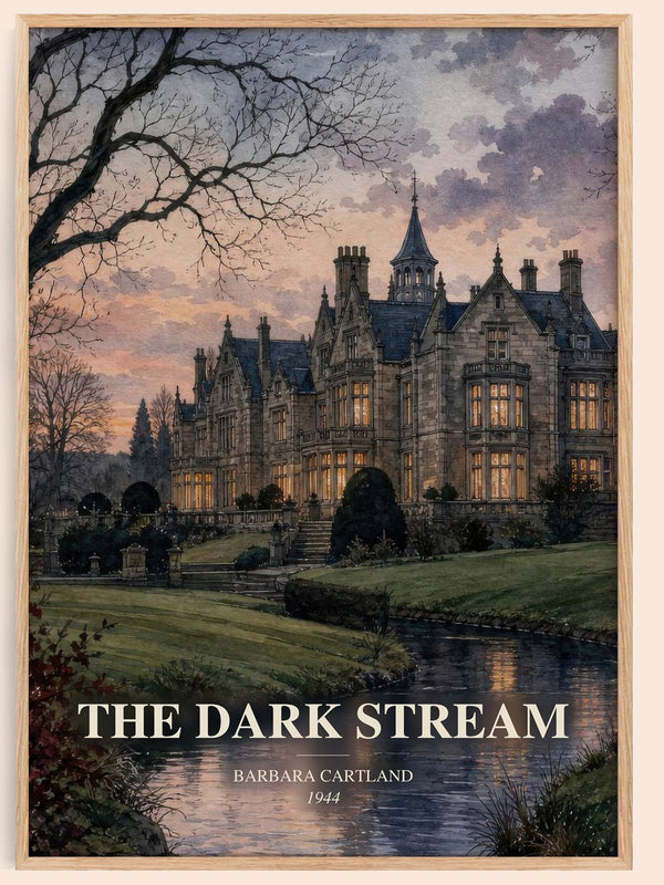 The Dark Stream watercolour book poster by Barbara Cartland – framed literary art print