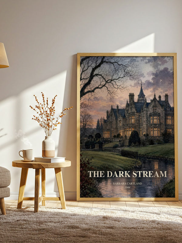 The Dark Stream watercolour print in frame leaning in hallway – romance wall art