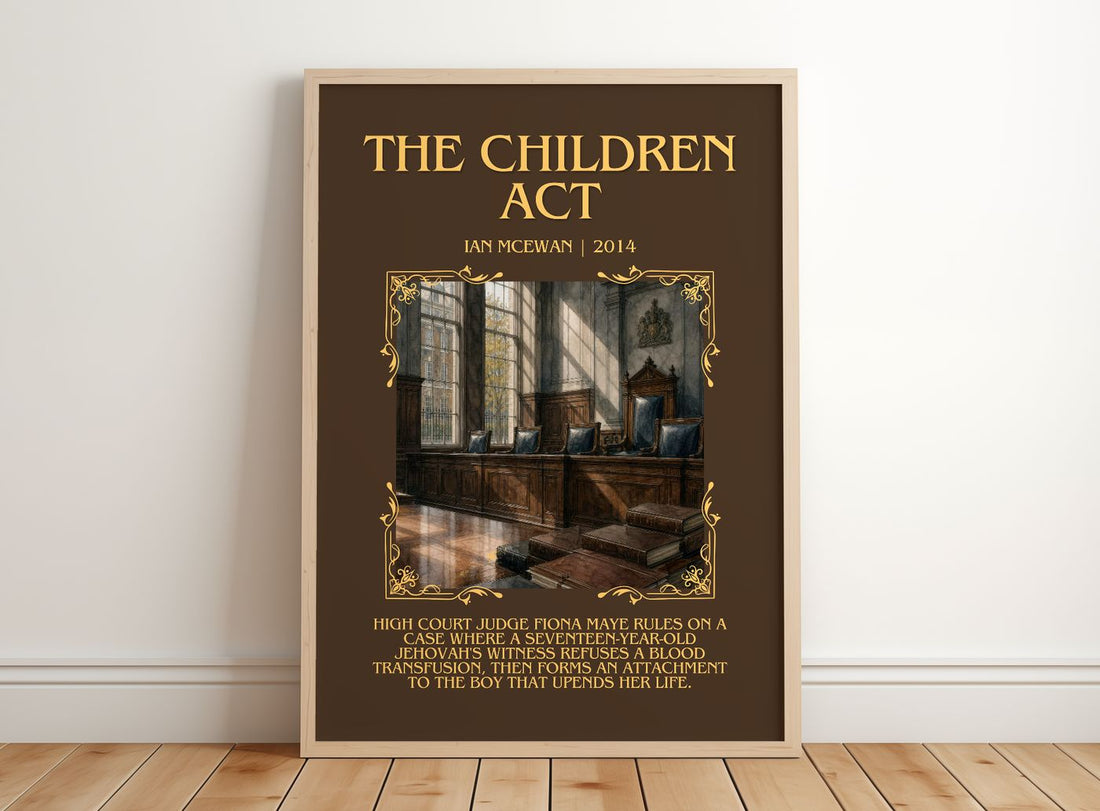 The Children Act Minimalist Book Poster by Ian McEwan – framed print leaning on a wooden floor