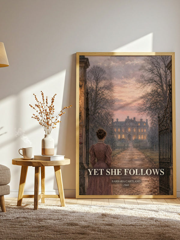 Yet She Follows watercolour print in frame leaning in hallway – romance wall art