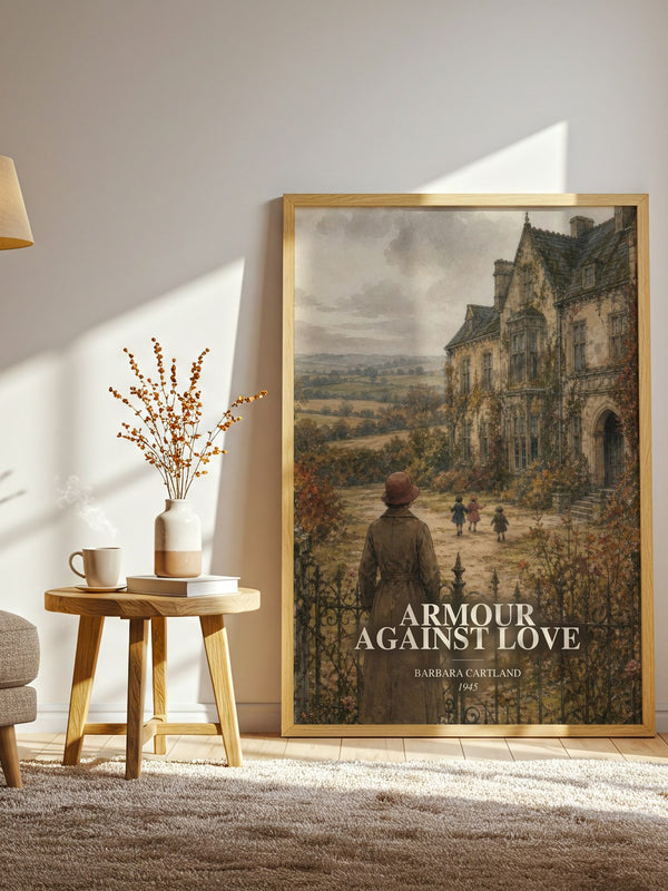 Armour Against Love watercolour print in frame leaning in hallway – romance wall art