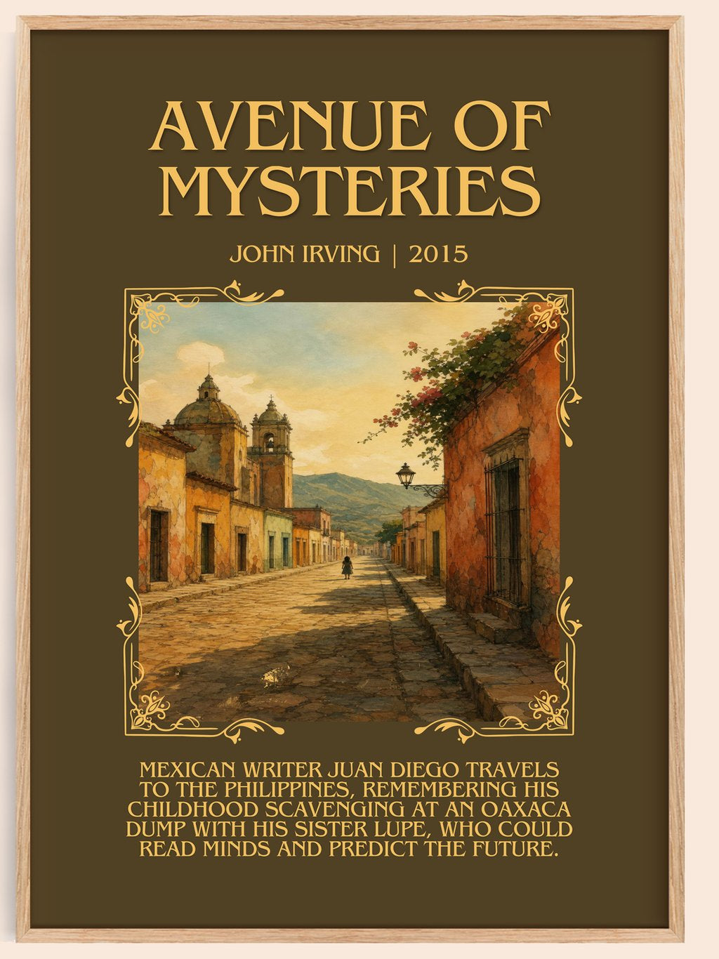 Avenue of Mysteries Minimalist Book Poster by John Irving – book poster