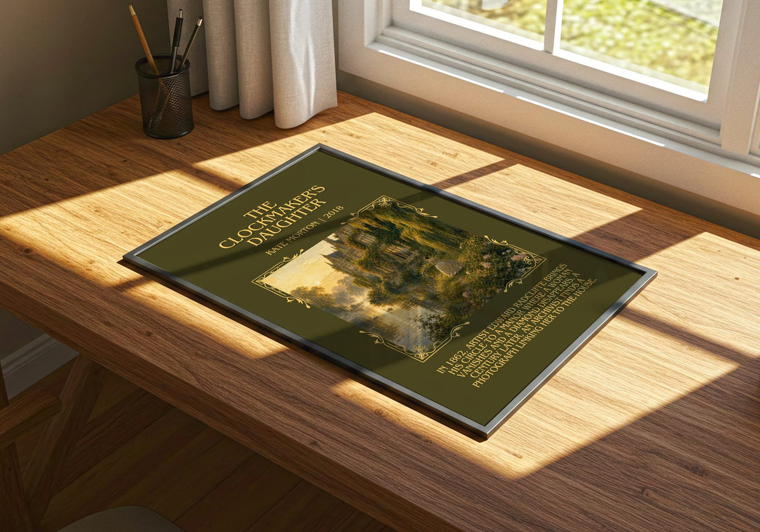 The Clockmaker's Daughter Minimalist Book Poster by Kate Morton – print on a sunlit desk