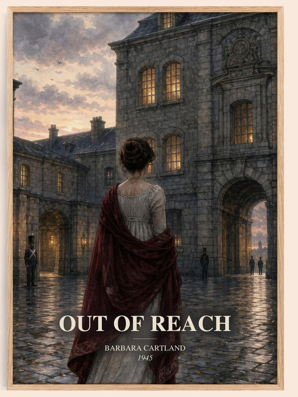Out Of Reach watercolour book poster by Barbara Cartland – framed literary art print