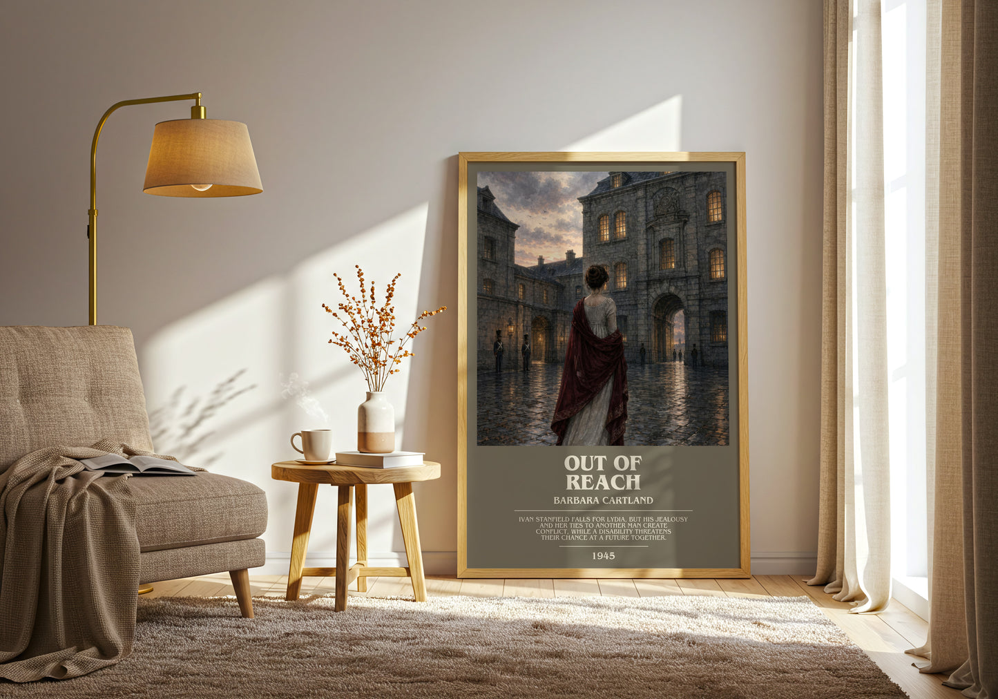Out Of Reach bookish print on bookshelf – Barbara Cartland fan gift