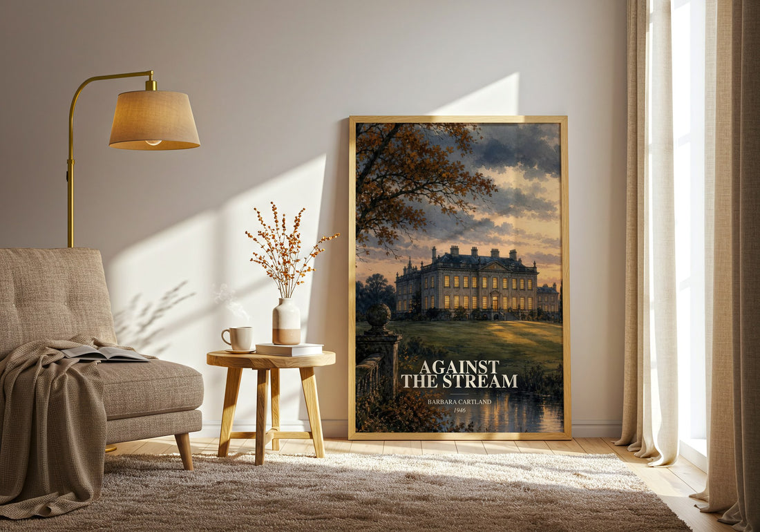 Against The Stream watercolour print in frame leaning in hallway – romance wall art