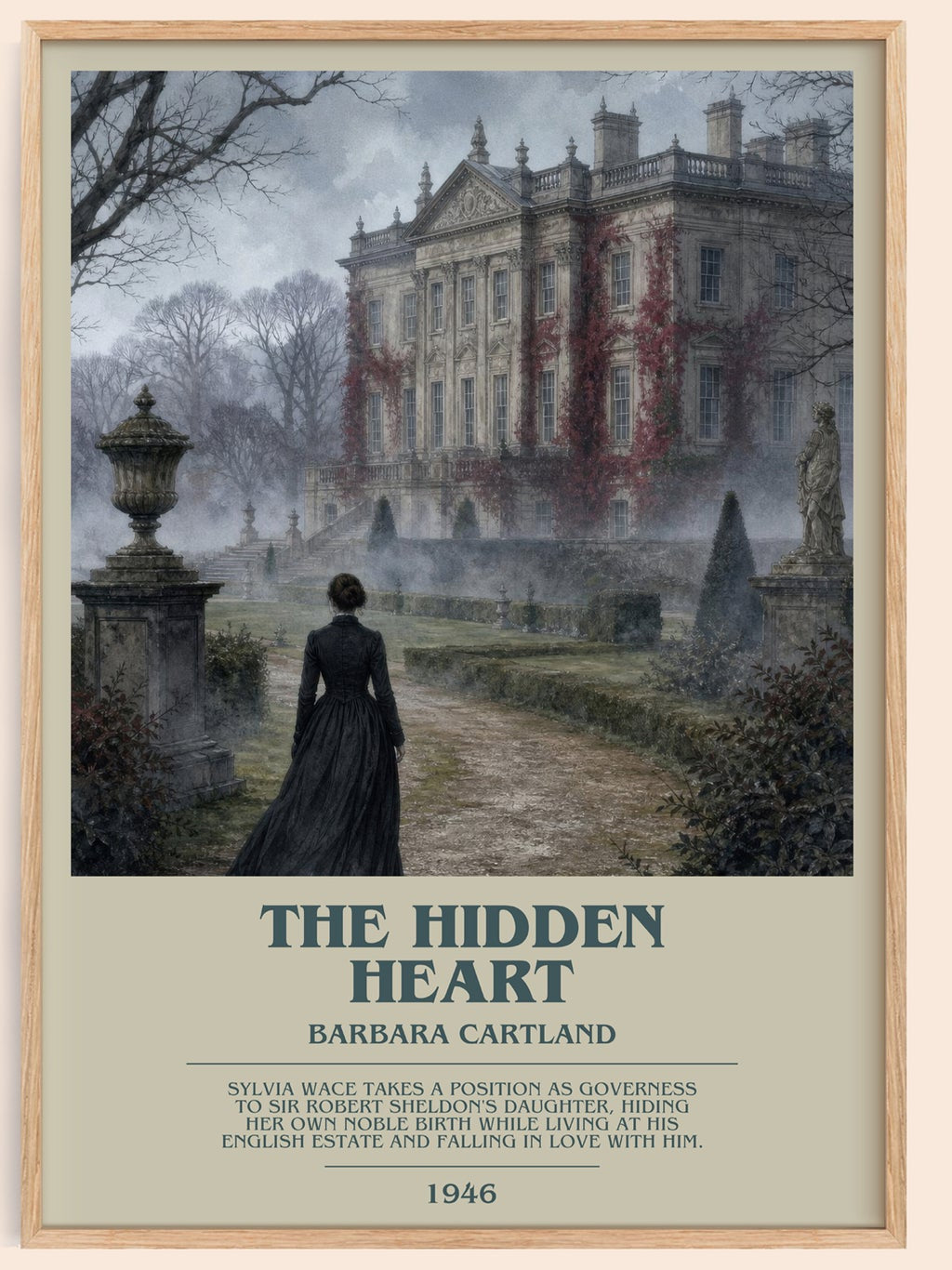 The Hidden Heart bookish book poster by Barbara Cartland – framed literary art print
