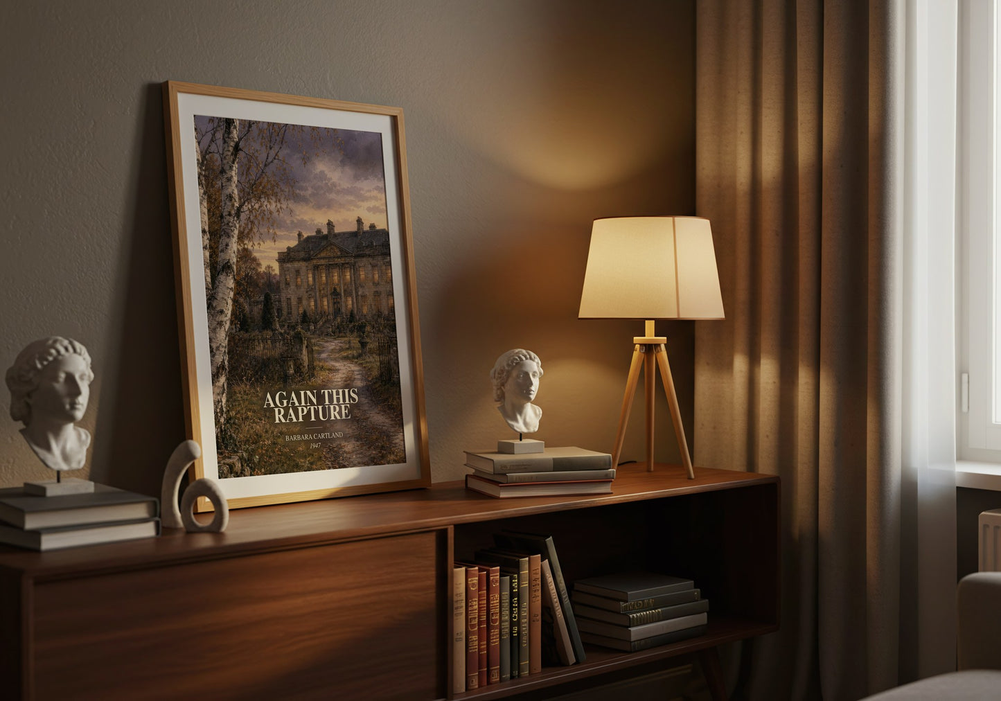 Again This Rapture watercolour print on bookshelf – Barbara Cartland fan gift