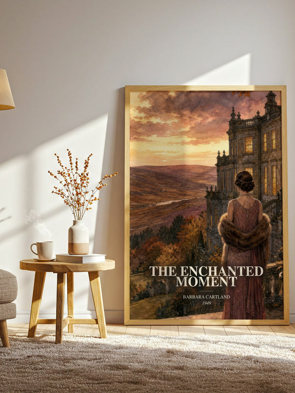 The Enchanted Moment watercolour print in frame leaning in hallway – romance wall art